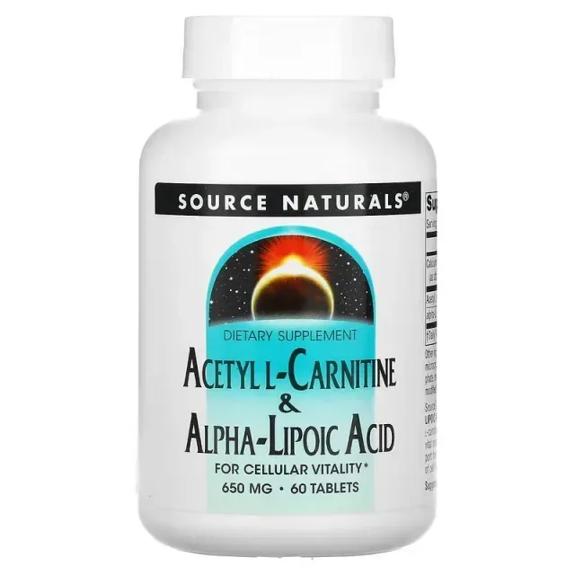 Жироспалювач Source Naturals Acetyl L-Carnitine & Alpha Lipoic Acid 650 mg, 60 таблеток