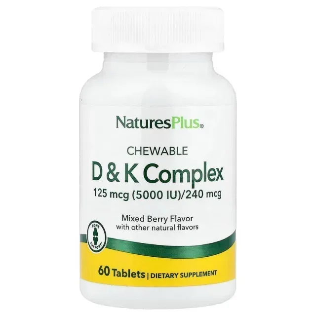 Жувальні вітаміни D&K Natures Plus Chewable D&K Complex, 60 жувальних таблеток