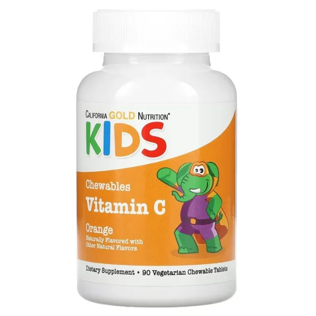 Жувальний вітамін C з біофлаваноїдами California Gold Nutrition Vitamin C with Bioflavonoid Complex for Children Chewable, 90 вегатаблеток - Апельсин для підтримки імунітету